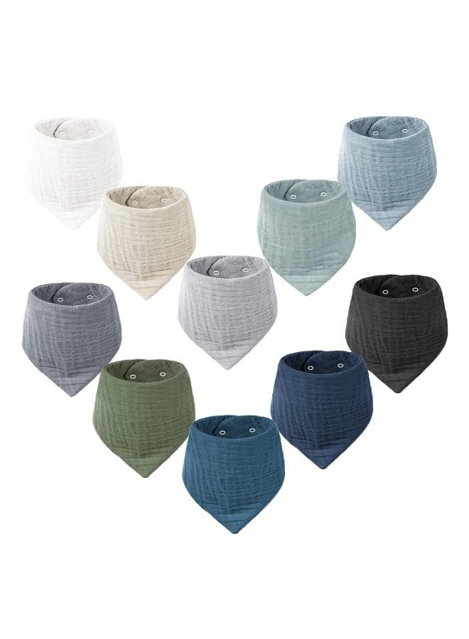 Konssy Muslin Baby Bibs 10 Pack Baby Bandana Drool Bibs 100% Cotton for Unisex Boys and Girls, Soft Absorbent Set for Teething and Drooling