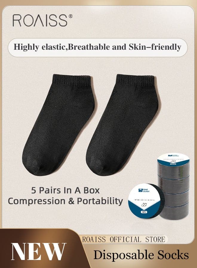 5 Pairs Disposable Socks, Comfortable Ankle Socks Set, Portable Compression Travel Socks, Skin-Friendly Breathable Short Socks, Suitable for Travel and Business Trips