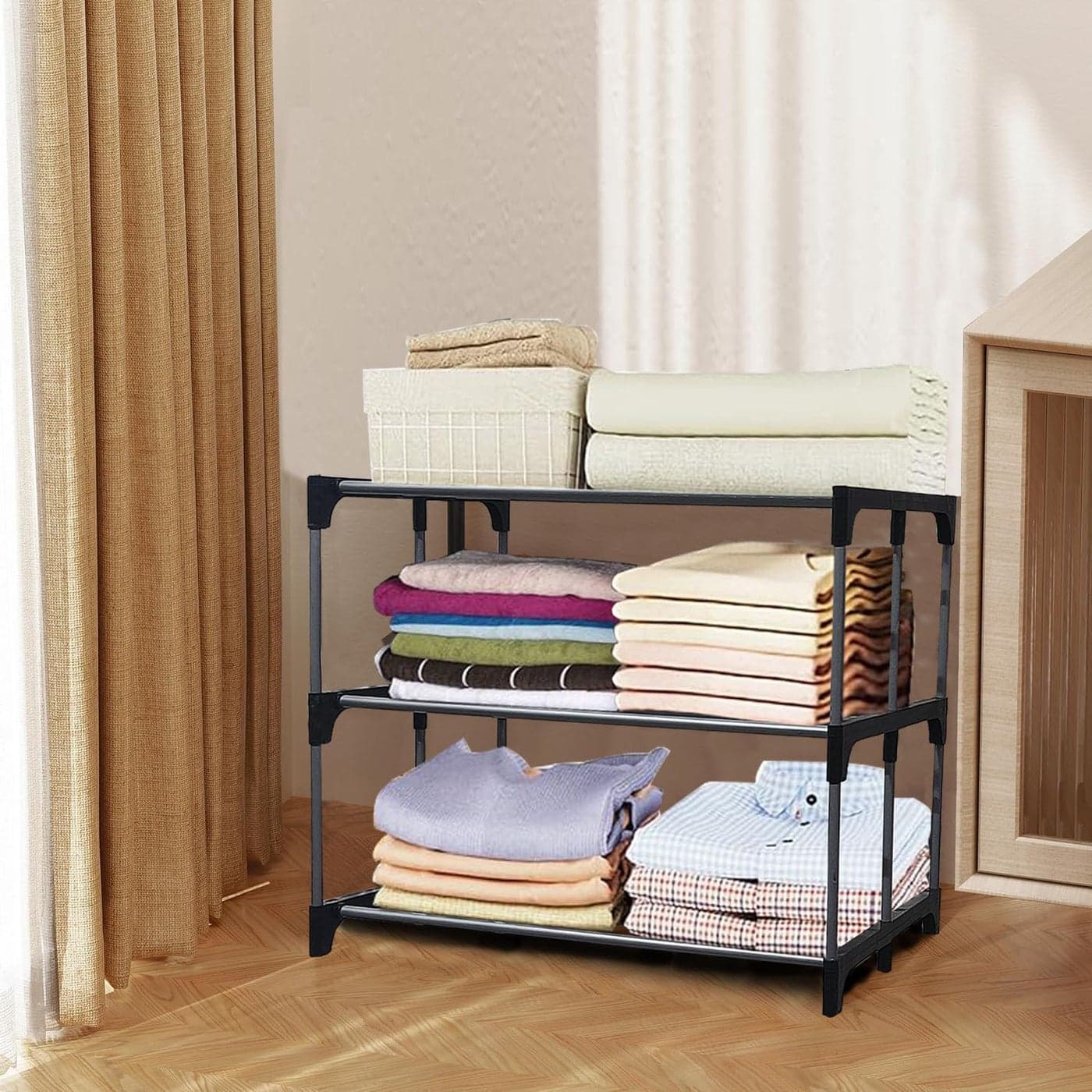 SANAMSTORE Multipurpose Heavy Duty Metal BookShoeCloth Rack for Anywhere Use 3 Layer