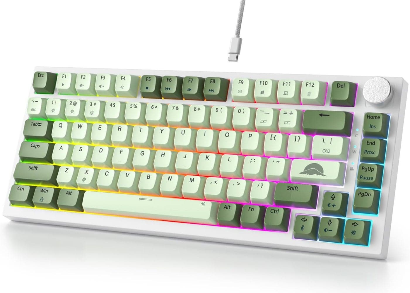 Fogruaden Wired 75 Mechanical Gaming Keyboard 75 Percent Matcha Keyboard Hot Swappable Gasket Mount Red Switch RGB Backlit 82 Keys TKL Mechanical Keyboard NKRO Compact Keyboard with Knob