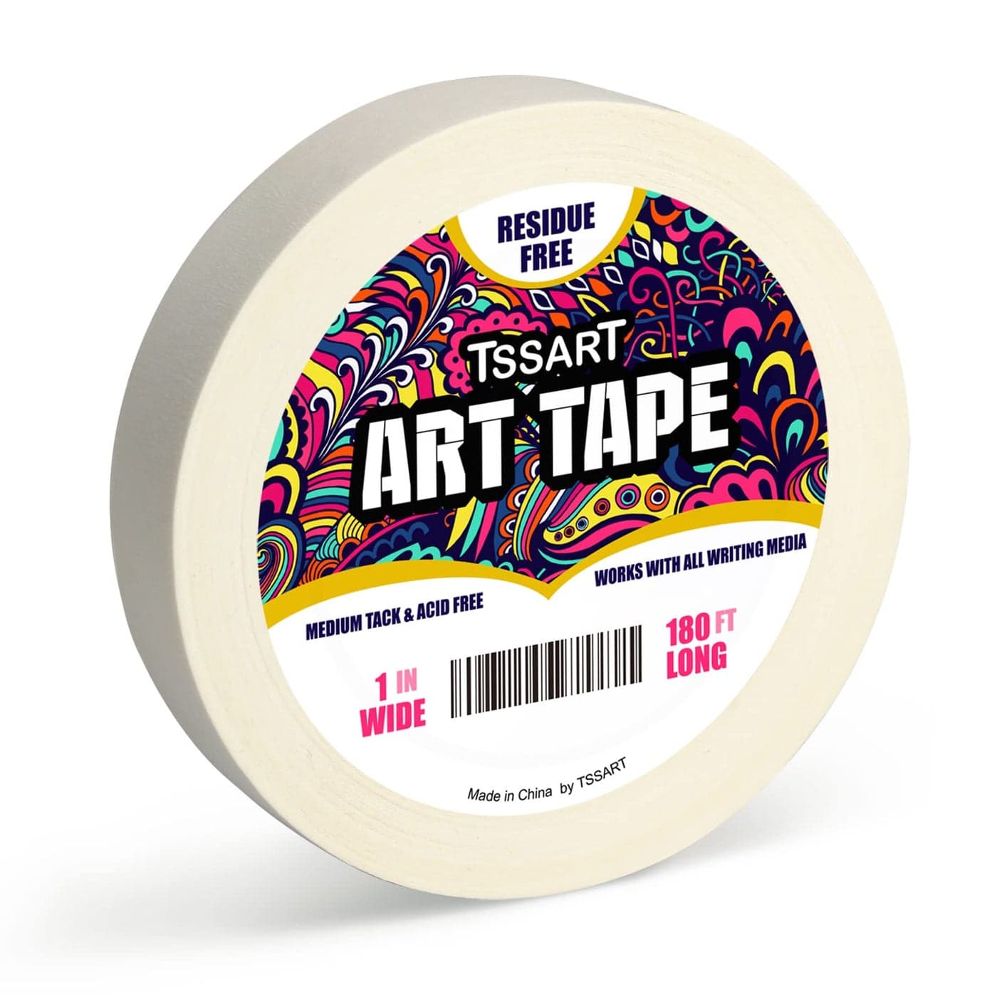 TSSART White Art Tape Medium Tack Masking Artists Tape for Drafting Art Watercolor Painting Canvas Framing Acid Free 1inch Wide 180FT Long