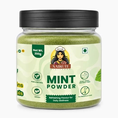 Nairuti Vyutpadan Pure Mint Powder Seasoning 200g – All-Purpose Pudina Sprinkler For Buttermilk, Chaas, Jaljeera, Cooking & Seasoning | Made from Dried Mint Leaves | 100% Natural, No Added Salt or Fillers | Sun Dried Pudina Powder