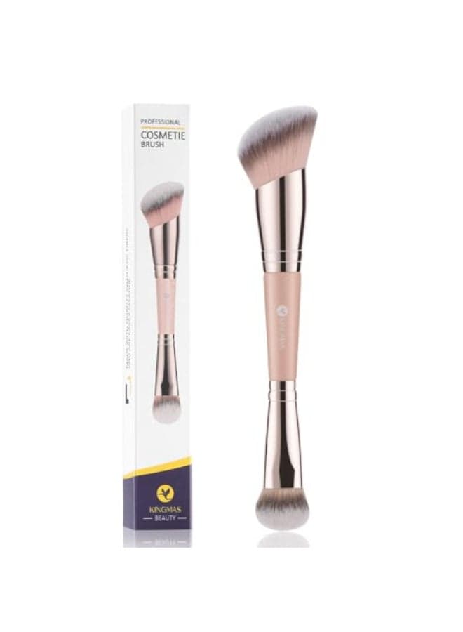KINGMAS Foundation Brush DualEnded Angled Makeup Brush for Foundation and Contour Blending Liquid Powder Concealer Cream Cosmetics Blush Cruelty Free Vegan Pink