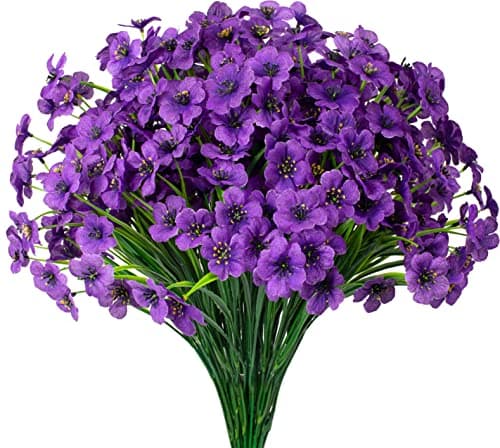 15 Bundles Artificial Flowers UV Resistant Outdoor Plants No Fade Faux Plastic Shrubs Fake Silk Flowers Window Box Garden Porch Home Decoration(Purple)
