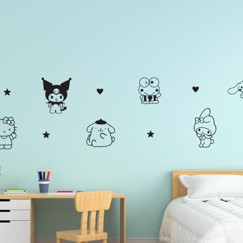 Vinyl Art Decal Decor Sanrio Pack 7 to 5 Each Cute Trendy Inspiring Lovely Design for Girls Boys Bedroom Closet Playroom Nursery Kinder Daycare Living Room Wall Sticker