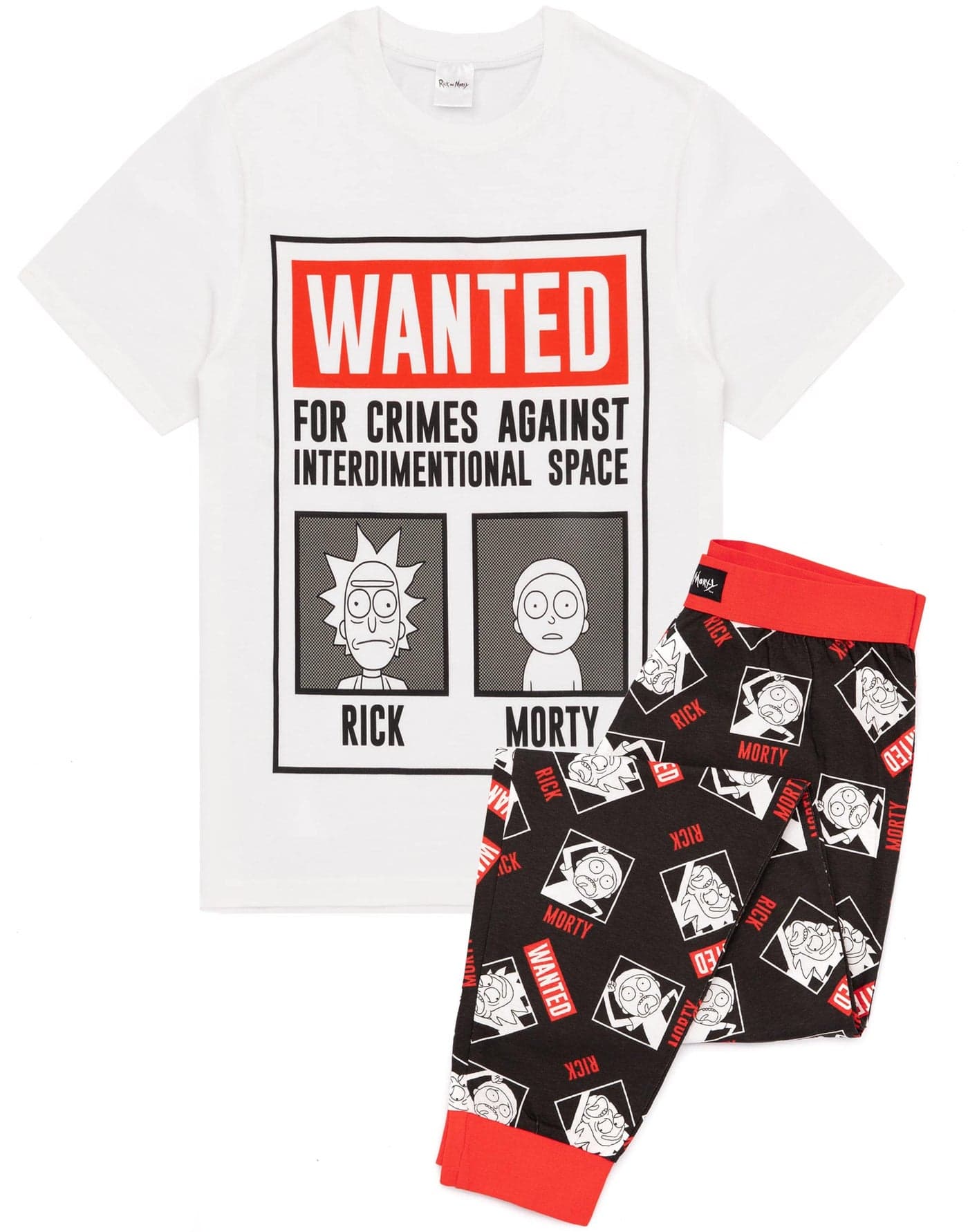 RICK AND MORTY Mens Pajama Set | Wanted Poster Short Sleeve Graphic Tee & Long Leg Print PJs | Sci-fi Comedy Merchandise Multicoloured