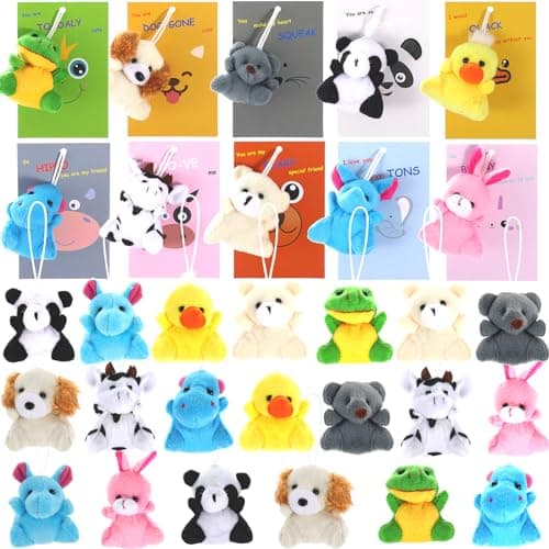 BILLMOSS Valentines Day Gifts for Kids 20 Packs Valentines Cards with Plush Animal Keychain Toys for Kids Classroom School Gift Exchange Prize Rewards Party Favors