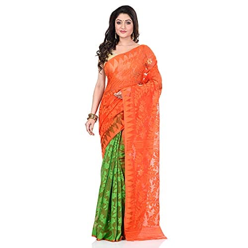 dB DESH BIDESH Women`s Cotton Silk Soft Jamdani Saree Handloom Silk Sarees For women dhakai jamdani fancy Banarasi Weaving Art Silk Zari Party, Wedding, gold |saree for Women | New Sari Latest sarees