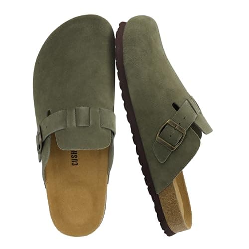 CUSHIONAIRE Haze Mens Clogs | Comfortable Slip-On Clogs for Men with Arch Support and Cork Suede Footbed | Perfect Potato Shoes for Indoor & Outdoor Use | OLIVE 8