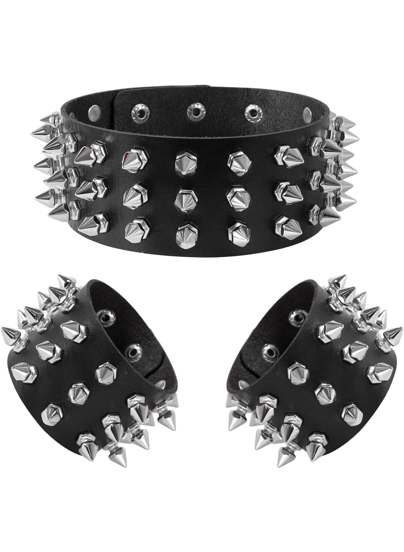 3 Pcs Punk Studded Bracelet Rivets Bracelet, Pirate Rock Punk Biker Wide Strap Leather Bracelet, Metal Spike Studded Rivets Bracelet Cuff for Mens Womens Rock Vintage Style Adult