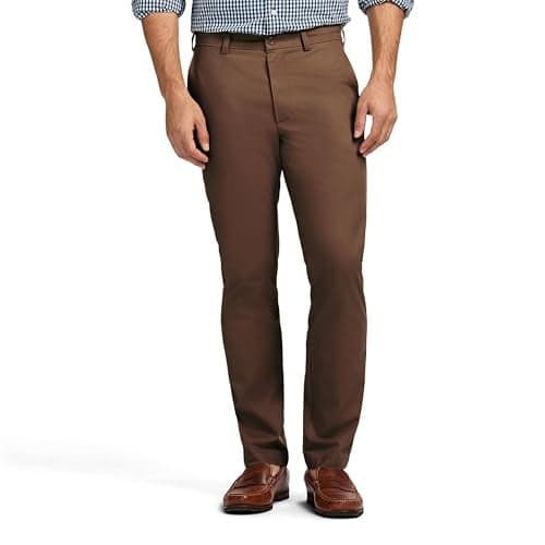 IZOD Men's American Chino Flat-Front Straight-Fit Pants, Decaf Coffee, 42W x 32L