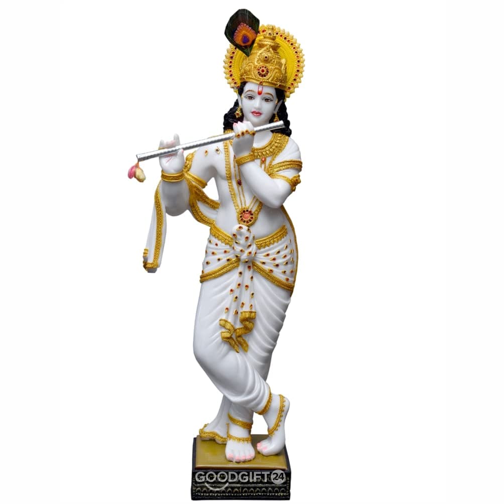 Good Gift 24 Marble Finish Shri Krishna Statue Murti Gift Home Decor Big Size Height 26 Inches White Love
