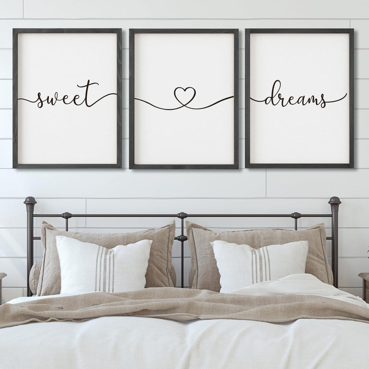 Set of 3 Framed Farmhouse Sweet Dreams Sign 11x14 Above Bed Wall Decor for Bedroom Decor Wall Art Wood Signs 11x14 Black