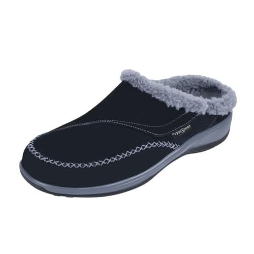 Orthofeet Women's Orthopedic Charlotte Adjustable Faux Fur Lined Slipper, Black, Size 8.5
