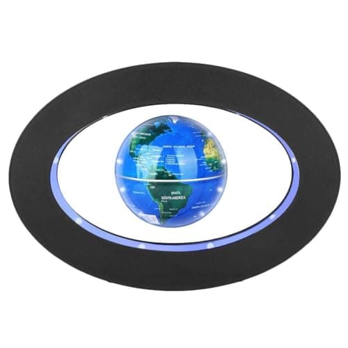 RV Mart Magnetic Levitation Floating World Map Levitating Globe Moving Within Oval Shape Mid Air Automatic Self Rotating Perpetual Motion Earth Ball Spinning Device Gadget Gift Color