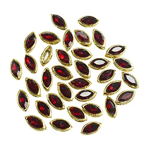 Embroiderymaterial Flat Back Ruby Red Kundan Rhinestones in Raised Setting in Marquise Eye Shape for Jewelry Making & Embellishment-6 * 10MM-50 Pieces