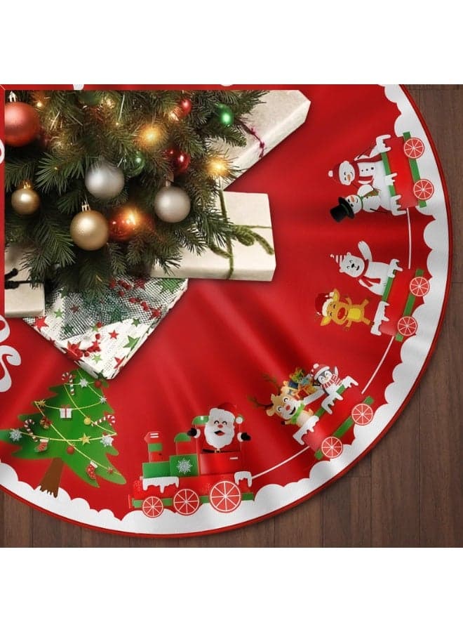 Christmas Tree Skirt Red White Cloth Christmas Tree Base Cover Skirts Decor for Xmas Party Holiday Home Garden (Christmas Train, 120cm/ 48in)