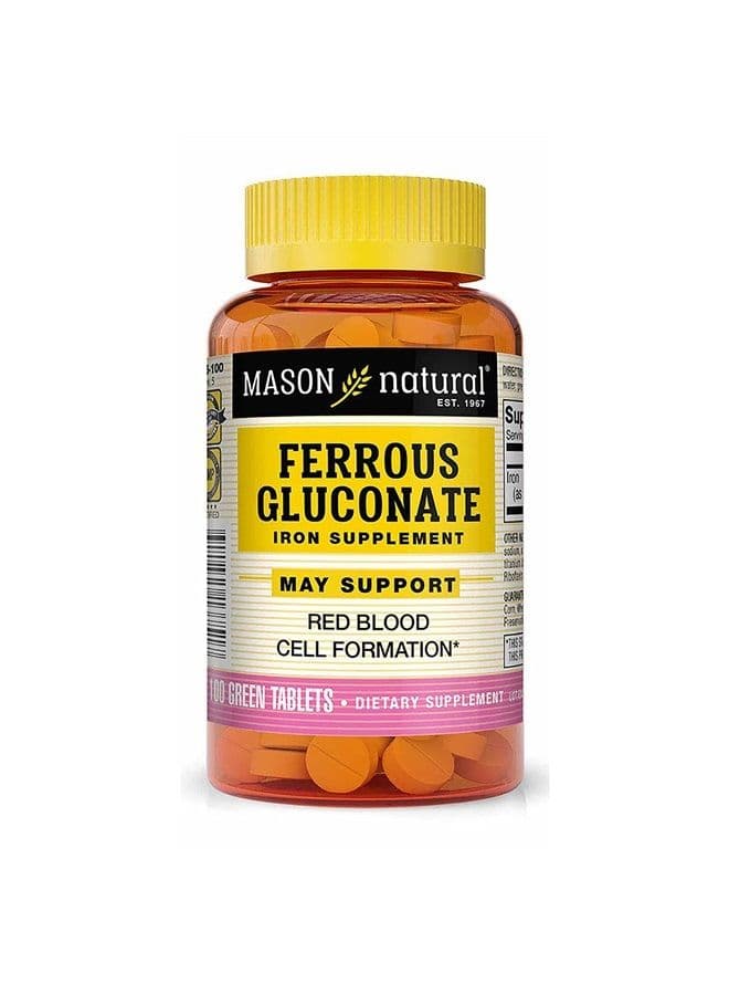 Mason Natural Ferrous Gluconate - Supports Red Blood Cell Formation, Gentle on Stomach Iron Supplement, 100 Tablets