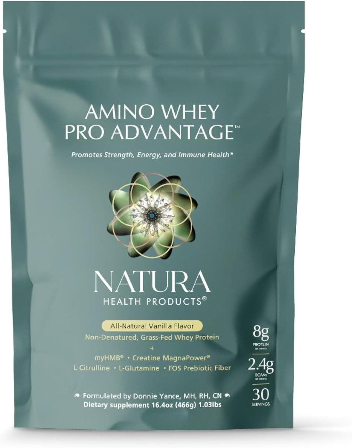 Natura Health Products Amino Whey Pro Advantage GrassFed Whey Protein with HMB Creatine LGlutamine Clean Ingredients for Muscle Growth Recovery 8 Grams of Protein per Scoop 30 Servings