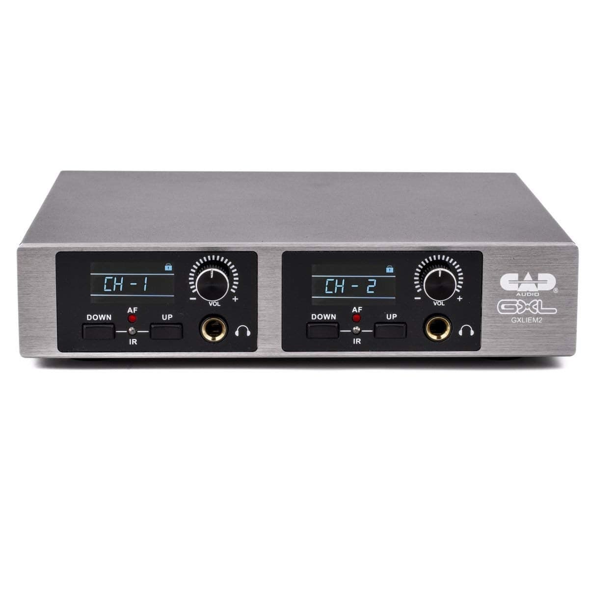 CAD Audio GXLIEM2 Frequency Agile Wireless In Ear Monitor System Two discrete mixes includes 2 MEB1 Earbuds 2 Bodypack Receivers Rack Mount Ears and Antenna Relocation Kit