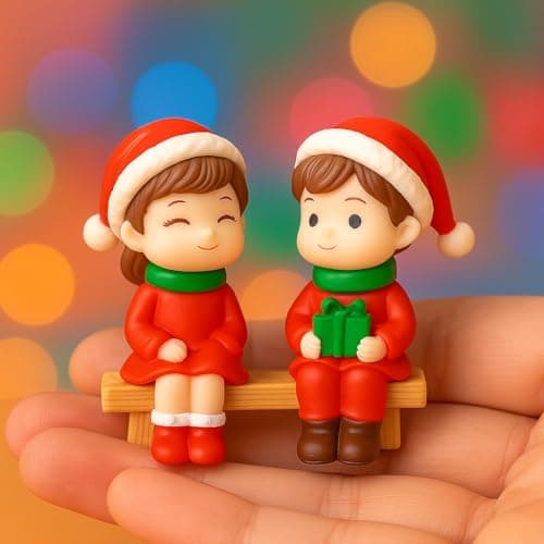 VAYINATO® Sitting Christmas Couple Mini Figurines – Cute Resin Holiday Ornament | Romantic Festive Decor for Home, Office, or Tabletop for Lovers & Couples
