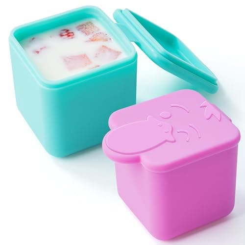 Homotte Leakproof Dips Containers Compatible with Omie Lunch Box, 2x 4 oz Salad Dressing Container To Go, Small Silicone Snack Condiment Container with Lids for kids (Pink/Teal)