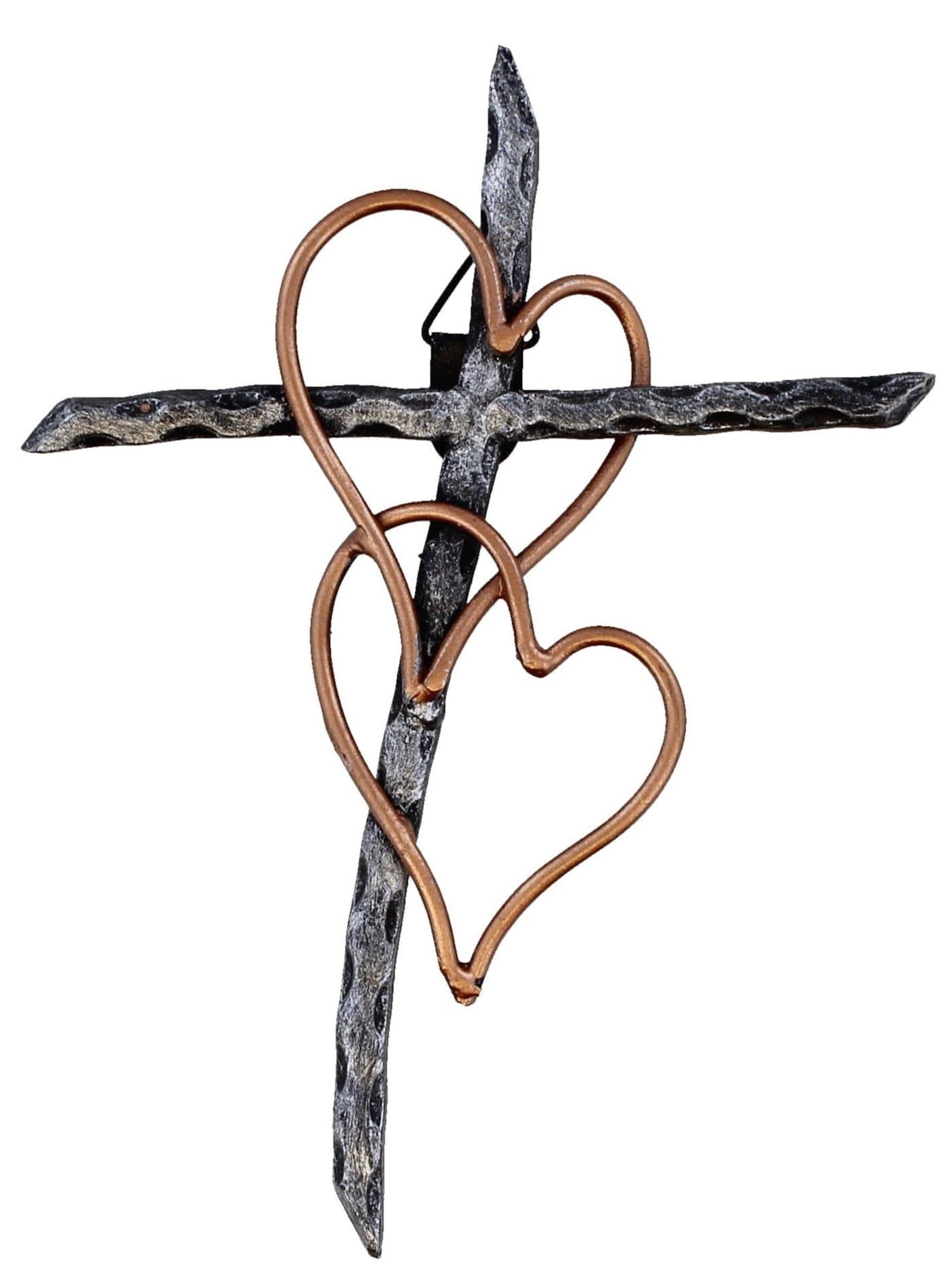 Old River Outdoors Entwined Hearts Decorative Welded Metal Wall Cross - Two Hearts Joined - 8" x 6"