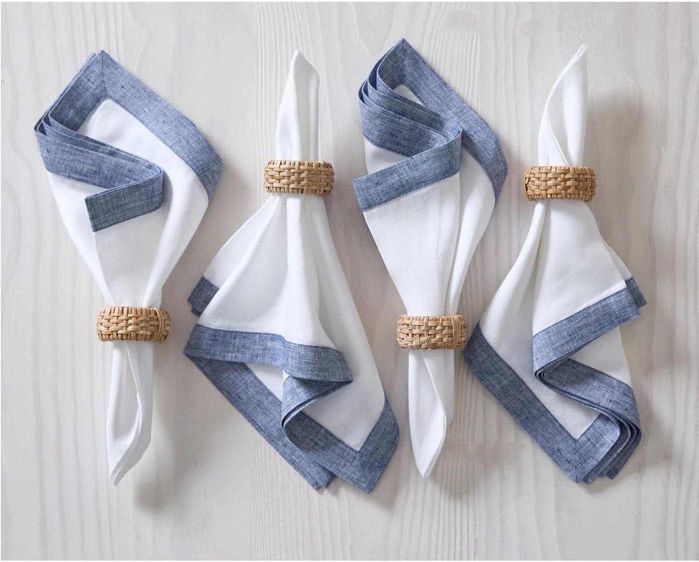 Solino Home Linen Napkins Set of 4100 Pure Linen Chambray Indigo and White Dinner Napkins Cloth 20 x 20 Inch for Fathers Day Summer Classic Handcrafted and Machine Washable