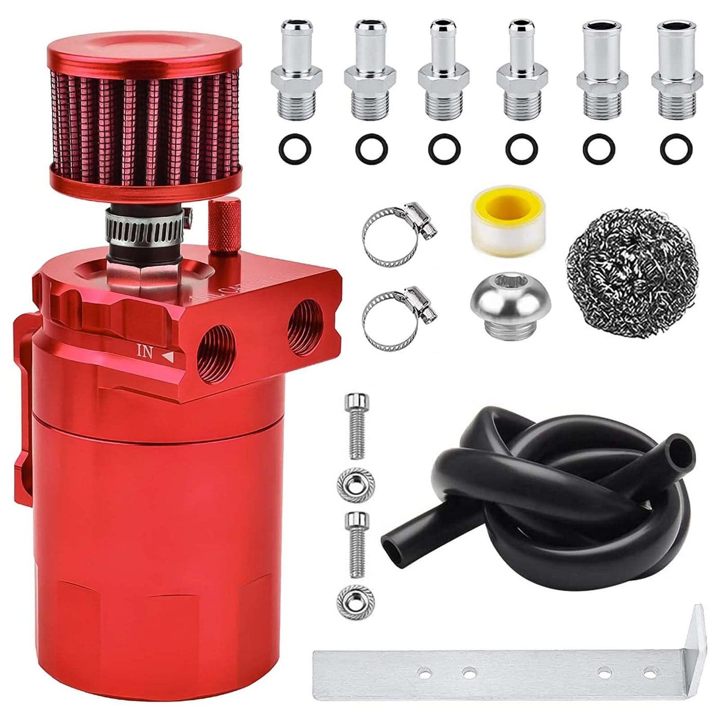 Universal Baffled Oil Catch Can 400ml Aluminum Polish Oil Separator Catch Can Kit Reservoir Tank with Breather Filter 38 Fuel Line6 FittingsNecessary AccessoriesRed