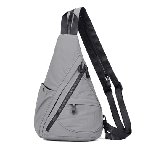 KL928 Crossbody Sling Backpack Nylon Cross Body Bag Travel Hiking Shoulder Bags Daypack Rucksack Unisex (Grey)