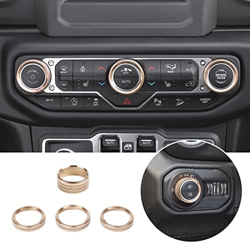 Voodonala Air Conditioner Headlight Switch Knob Trim for 20182024 Jeep Wrangler JL JLU Gladiator JT Thin Gold Aluminum Alloy 4pcs