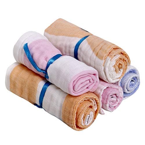 KASSY POP CURATED JUST FOR YOU Baby Muslin Washcloth Cotton Baby Wipes Cum Face Towel, 5 Pack 10x10 inches - Stripes