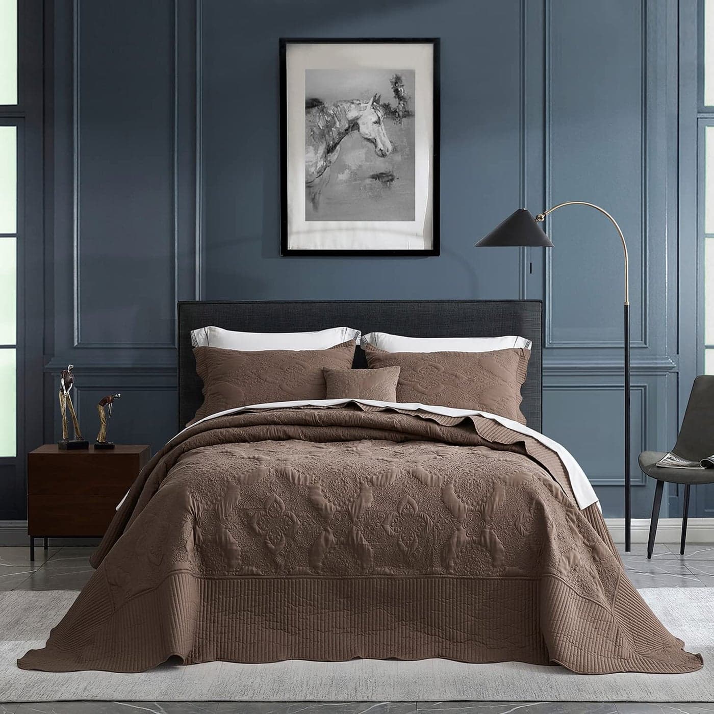 HZ HY Oversized King Bedspread 128x120 Extra Wide Quilted Coverlet Bedding Set Lightweight Thin Comforter Reversible 5 Piece 100 Microfiber Mocha