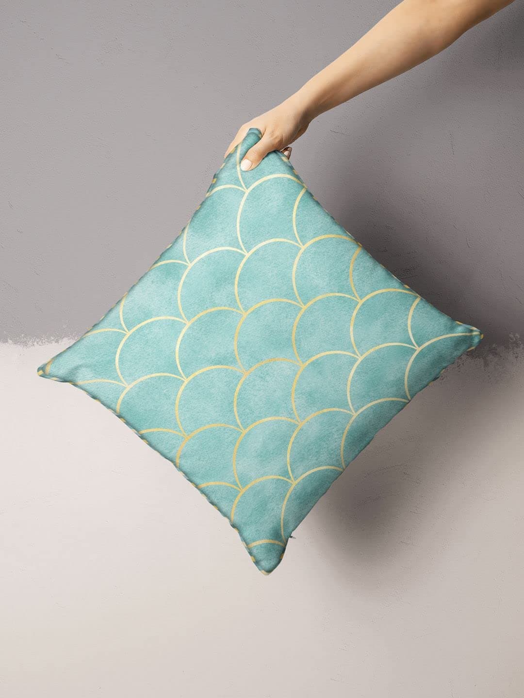 BIANCA Designer Reversible Printed Silk Linen Cushion Covers -1pc 16 X16 size (suzane) | Silk-Linen Luxury Cushion Cover | With contrast Front & Back Digital print - Hidden Zipper geometric-beige/mint