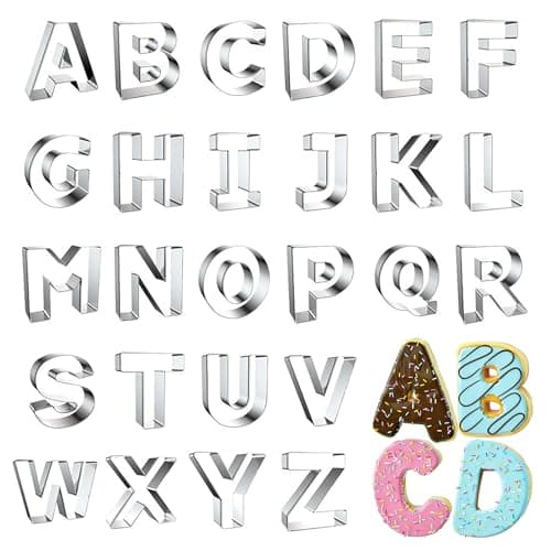 Letter Cookie Cutters Shapes Large 3 Inch - 26 Pcs Stainless Steel Alphabet Letter Cookie Cutter Set Fondant Biscuit Fruit Dough Mold Tools for Sandwich, Birthday, Christmas, and Holiday Party