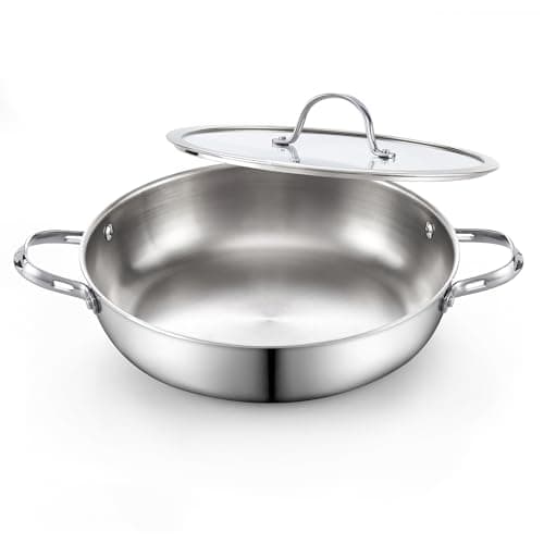 Cooks Standard Multi-Ply Clad Stainless Steel Wok Stir Fry Pan with Glass Lid, 12-inch large Stainless Steel Deep Frying Pan, Everyday Chef's Pan Flat Bottom Wok Induction Cookware
