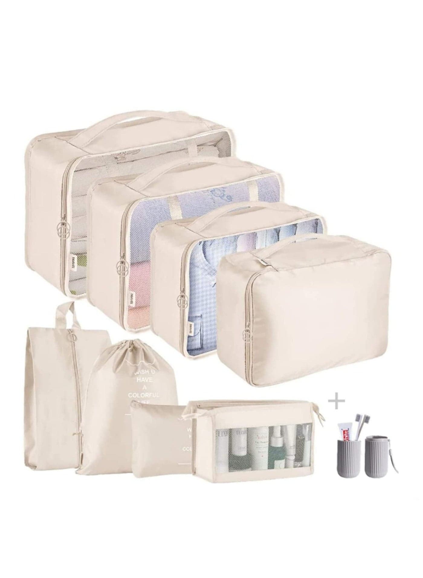 8 Piece Set Travel Packing Cubes Multifunction Cubes Luggage Organiser Waterproof Travel Compression Suitcase Bag And 1 Pcs Cup