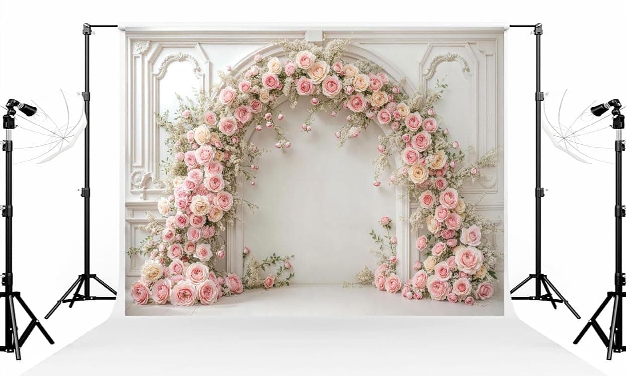 Kate 7×5ft (2.2×1.5m) White Plaster Line Wall Backdrop Photography Arched Flower Door Indoor Birthday Girl Party Party Wedding Maternal Portrait Background Photography Studio Props Photos Videos