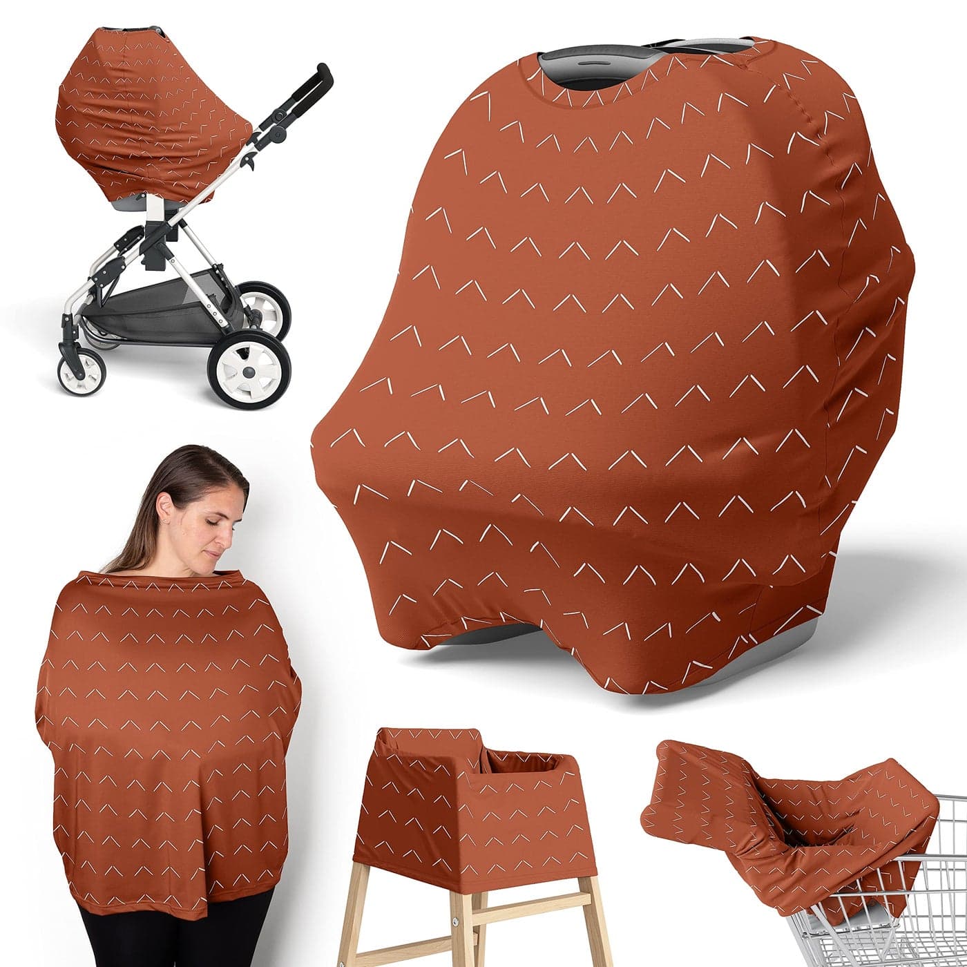 Sweet Jojo Designs Orange Boho Arrow Boy Girl Infant Baby Car Seat Cover Nursing Breastfeeding Shopping Cart Stroller Canopy Rust Modern Bohemian Gender Neutral Farmhouse Southwest Arrows Diamond Tuft
