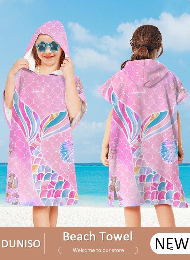 Kids Hooded Bath Robe Microfiber Mermaid Beach Towels for Travel Quick Dry Hooded Towel for Swimmers Sand Proof Beach Towels for Kids Cool Pool Towels Beach Accessories Super Absorbent Towel