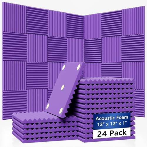 TEMGCUAM 24 Pack Sound Proof Foam Panels|1"×12"×12" Quick-Recovery Soundproof Wall Panels | High Density Sound Dampening Panels for Home Studio (Purple)