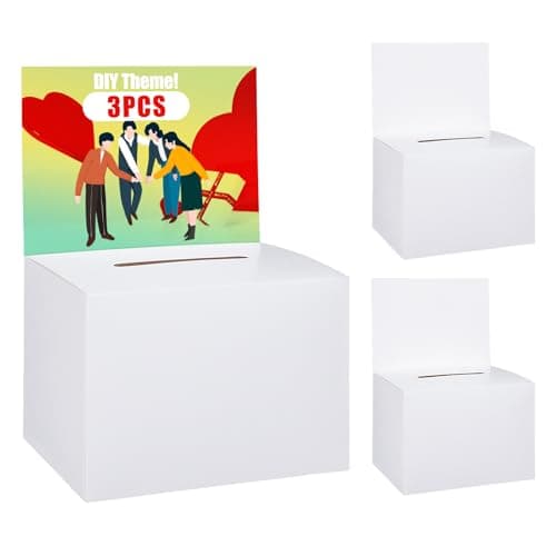 Uniclife 3 Pack Ballot Boxes with Slot 65 x 45 x 45 Suggestion Boxes Donation Box for Fundraising White Cardboard Box with Removable Header for Business Voting Collecting Card Charity