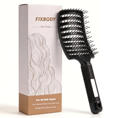 FIXBODY Detangling Vented Curved Hair Brush for Women Men Kids Wet Dry Use BlackNylon