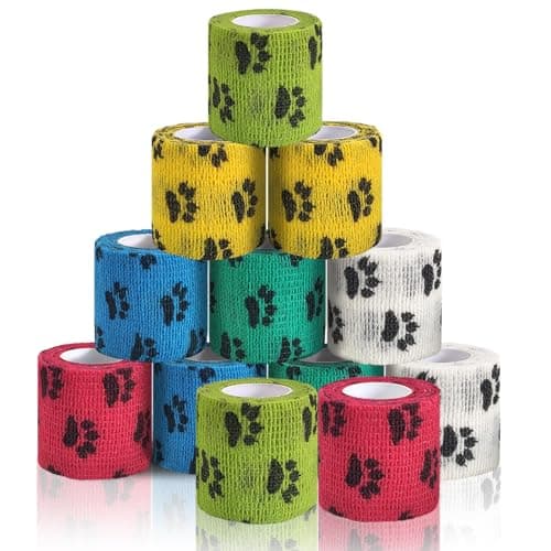 Vet Wrap for DogsBandage Wrap12Pcs 2 Inches X 5 Yards Pet PreWrap Cohesive Bandages Bulk Self Adhesive Dog Paw Protector for Horse Cat Bird Pet Animal