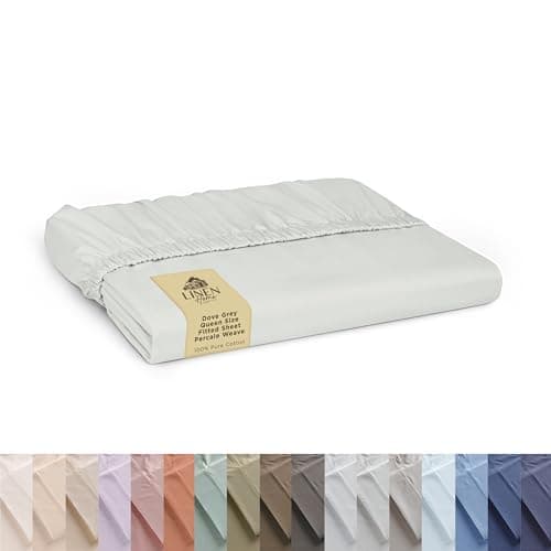 Linen Home 100% Cotton Percale Weave Fitted Sheet, Queen Size, Dove Grey, 1 Deep Pocket Fitted Sheet, Fits Mattress Upto 16" Crisp and Cool Strong Bed Linen, 60"X80"+15"