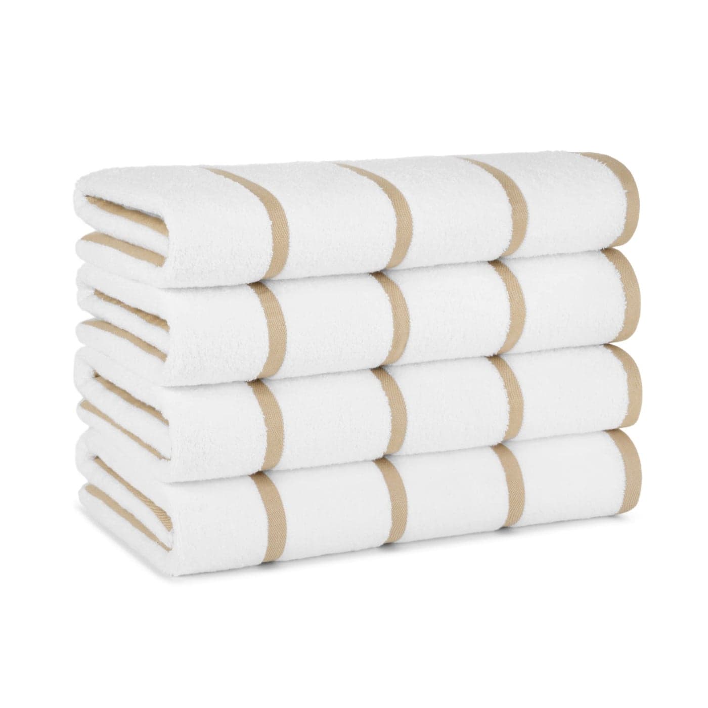 Arkwright Las Rayas Striped Beach Towel Pack of 4 Soft Plush Quick Dry White Cotton Terry Towels Set for Pool Swim and Hot Tub 480 GSM Thick Absorbent 30 x 60 in Beige