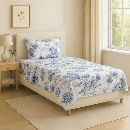 Trance Home Linen Premium 180TC 00% Cotton Printed Flat Bedsheet for Single Bed with 1 Pillow Cover - Skin Friendly (60 x 100 inch, Spring Foliage)