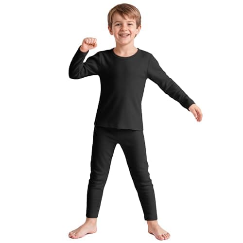 American Trends Boys Thermal Underwear Set Kids Long Johns Set Fleece Lined Base Layer Soft Warm Winter Thermals Sets for Toddler Black 2T-3T