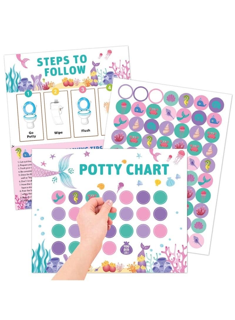 Potty Training Reward Chart, 10 Sheet Potty Training Chart for Toddlers Boys Girls - Mermaids Potty Chart with Stickers Toilet Training Reward Chart Develop Toileting Habit (Mermaids)