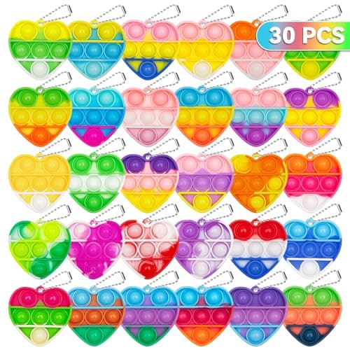 Pop Fidget Toys Bulk Its Valentines Day Gifts for Kids 30 Pack Valentines for Kids Classroom Valentines Day Party Favors Mini Heart Pop Fidget Keychain It Bulk Toys Valentine Goodie Bags Boys Girls
